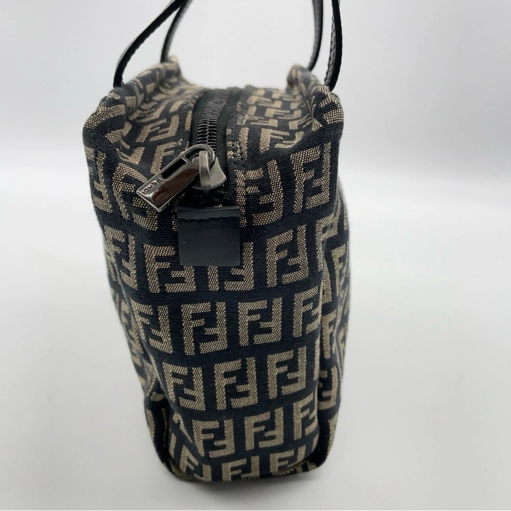 Authentic Fendi Zucchino Pattern Canvas Black x Beige Small Handbag - Picture 6 of 15